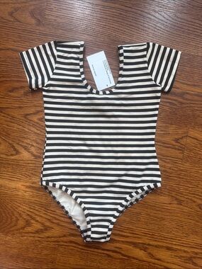 American Apparel Black and Crème Striped Leotard